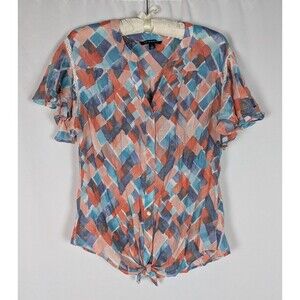 Zac & Rachel L Geometric Print Tie Front Blouse Flutter Sleeve Multicolor Boho